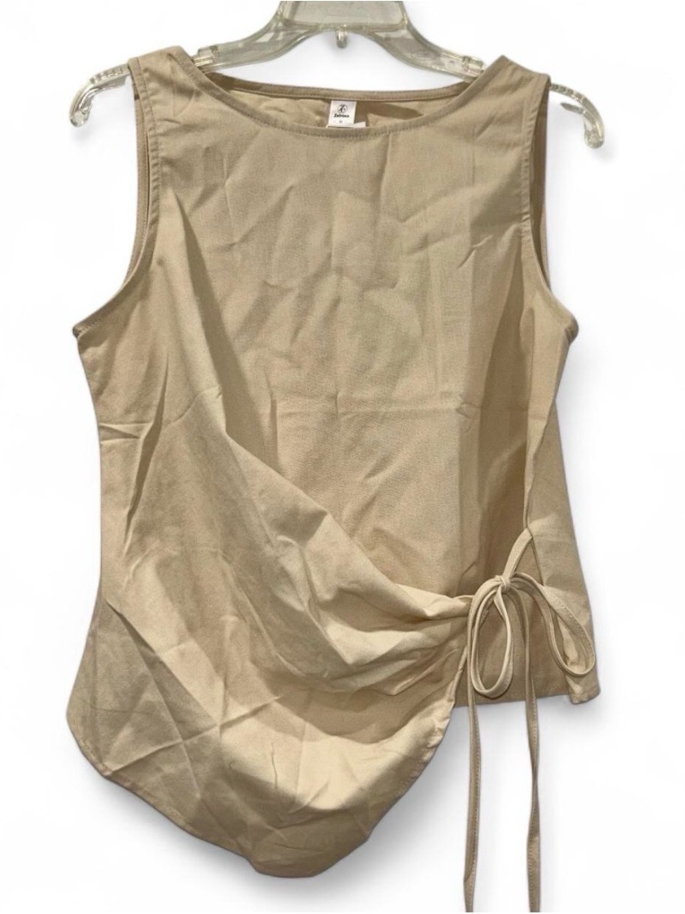 Women’s Sleeveless Side-Tie Tank Top in Beige Medium